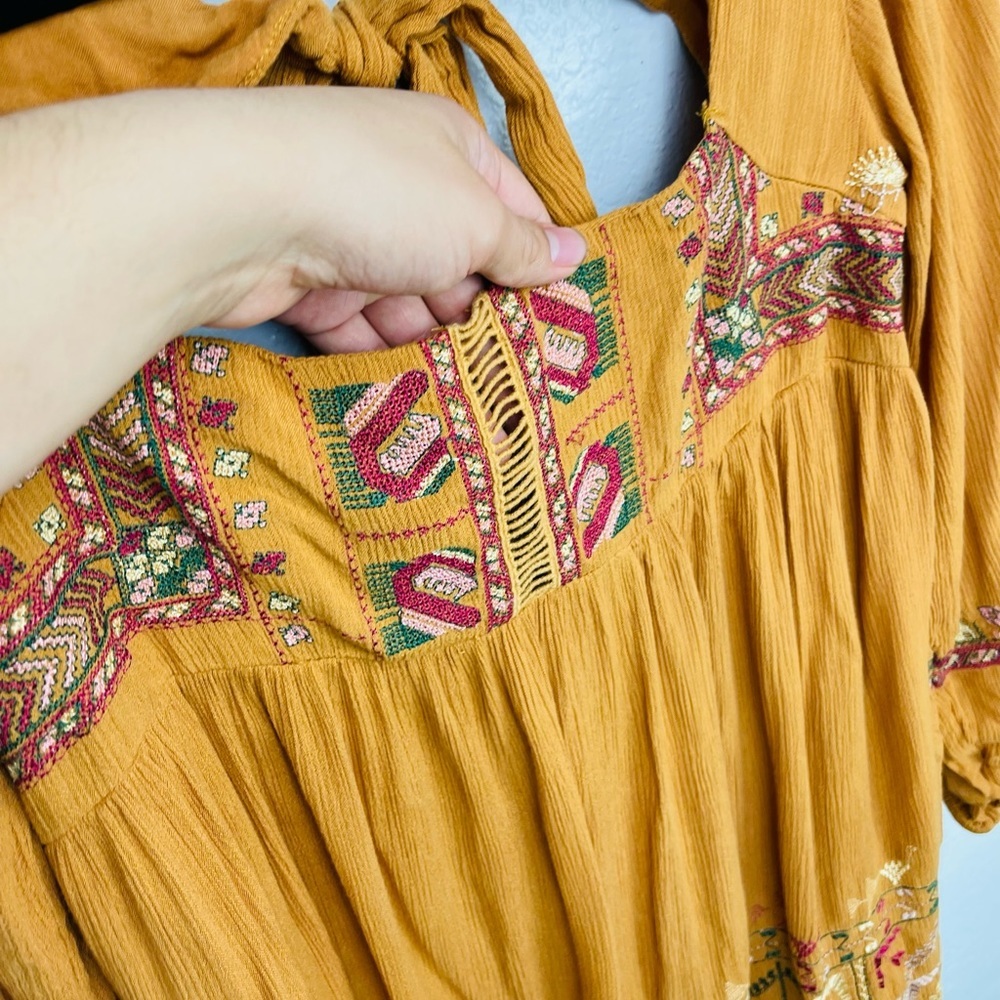 Free People Rhiannon embroidered Long Sleeve Open Back mini dress - Picture 6 of 10